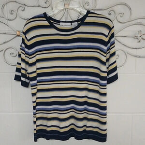 CROFT & BARROW STRIPED, RIBBED KNIT, LIGHT WEIGHT, SPRING CREW NECK